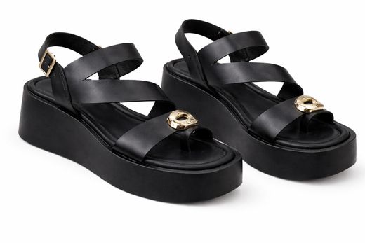 Sandalias De Plataforma Con Detalle Metálico Negro