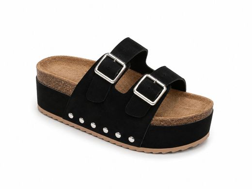 Sandalias de Plataforma con Doble Hebilla Negro