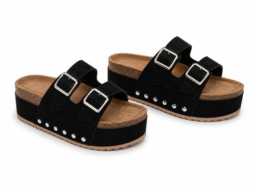 Sandalias de Plataforma con Doble Hebilla Negro