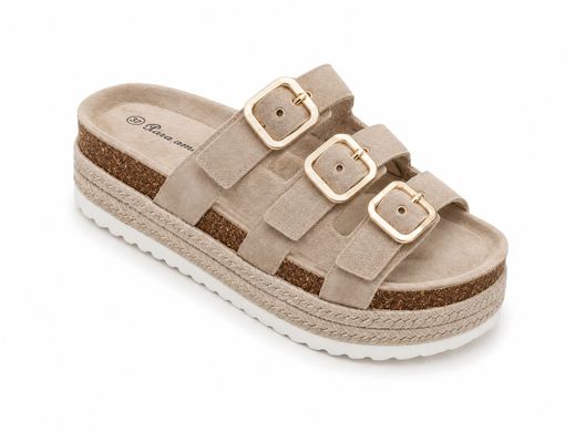 Sandalias de Plataforma con Triple Hebilla Khaki
