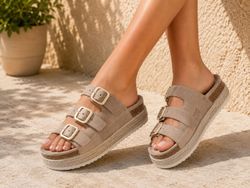 Sandalias de Plataforma con Triple Hebilla Khaki