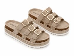 Sandalias de Plataforma con Triple Hebilla Khaki