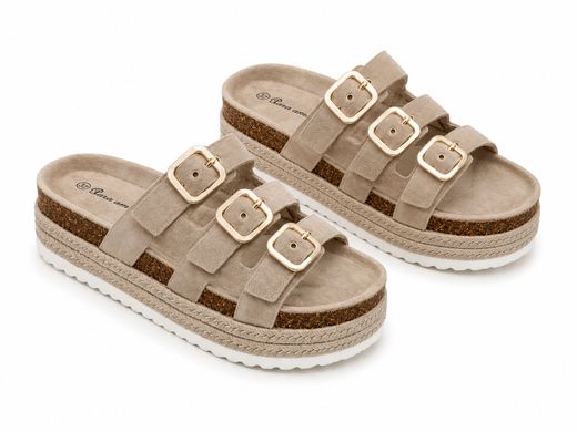 Sandalias de Plataforma con Triple Hebilla Khaki