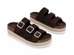 Sandalias de Plataforma con Triple Hebilla Marrón