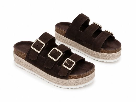 Sandalias de Plataforma con Triple Hebilla Marrón