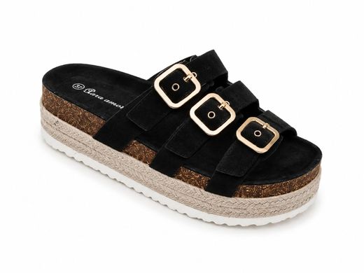 Sandalias de Plataforma con Triple Hebilla Negro