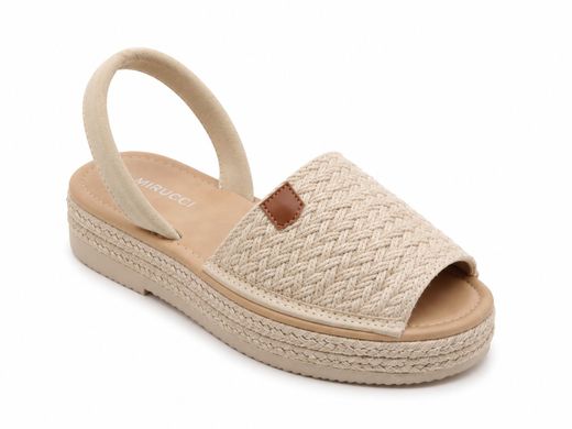 Sandalias Menorquinas con Acabado Trenzado y Plataforma Beige