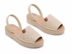 Sandalias Menorquinas con Acabado Trenzado y Plataforma Beige