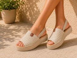 Sandalias Menorquinas con Acabado Trenzado y Plataforma Beige