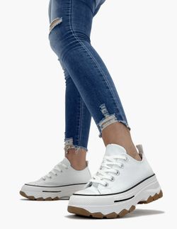 Zapatilla De Lona Con Plataforma Blanco