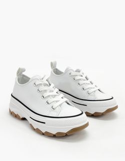 Zapatilla De Lona Con Plataforma Blanco