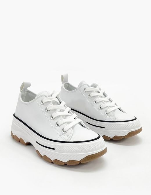 Zapatilla De Lona Con Plataforma Blanco