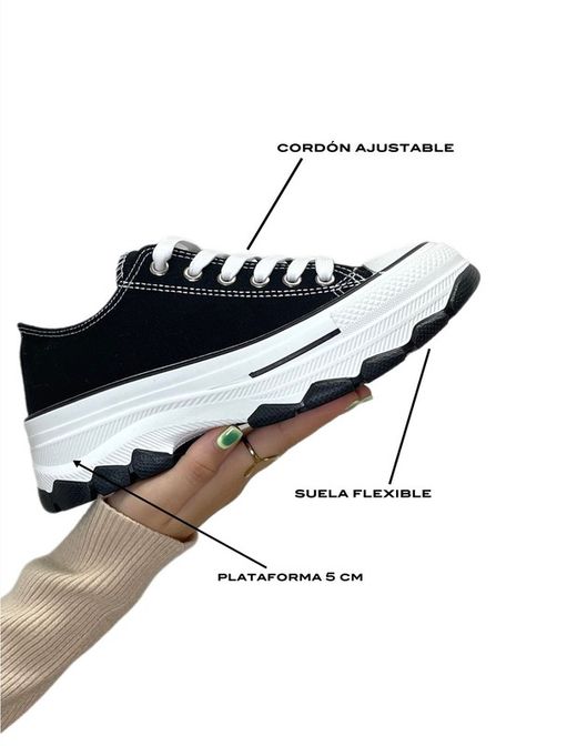 Zapatilla De Lona Con Plataforma Negro