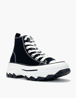 Zapatilla Tipo Botín De Lona Con Plataforma Negro