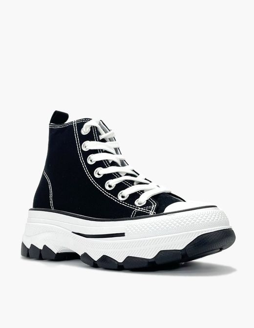 Zapatilla Tipo Botín De Lona Con Plataforma Negro