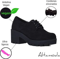 Zapato Blucher Abotinado Con Plataforma Negro