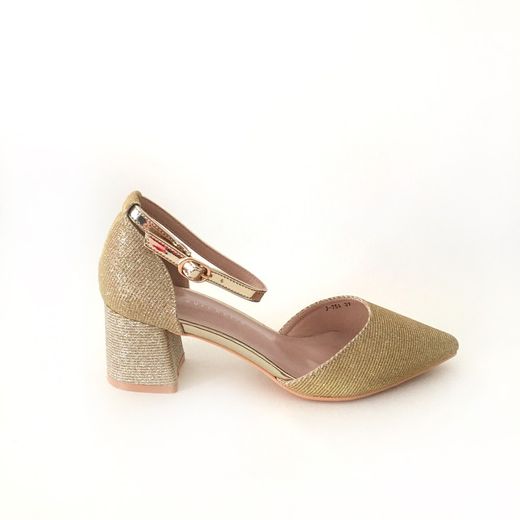 Zapato De Fiesta Con Tacón Ancho Dorado