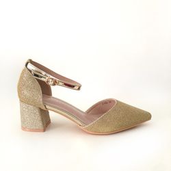 Zapato De Fiesta Con Tacón Ancho Dorado