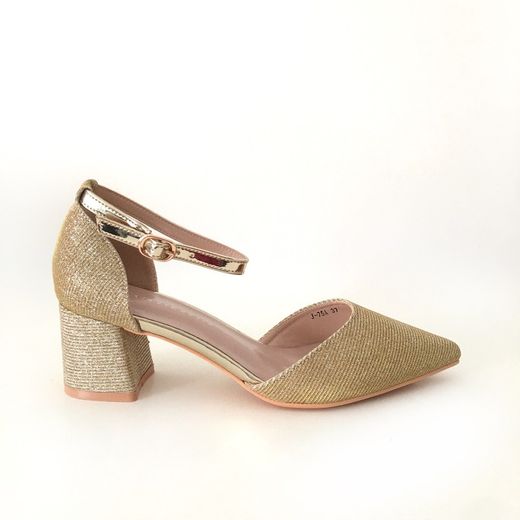 Zapato De Fiesta Con Tacón Ancho Dorado