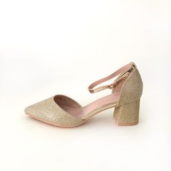 Zapato De Fiesta Con Tacón Ancho Dorado