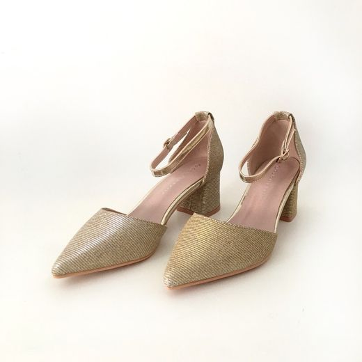 Zapato De Fiesta Con Tacón Ancho Dorado