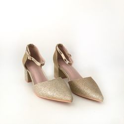 Zapato De Fiesta Con Tacón Ancho Dorado