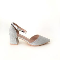 Zapato De Fiesta Con Tacón Ancho Plata