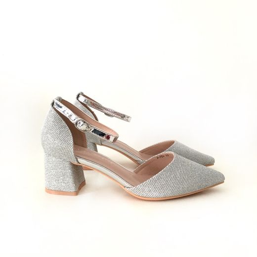 Zapato De Fiesta Con Tacón Ancho Plata