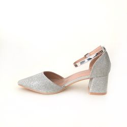 Zapato De Fiesta Con Tacón Ancho Plata