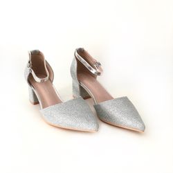 Zapato De Fiesta Con Tacón Ancho Plata