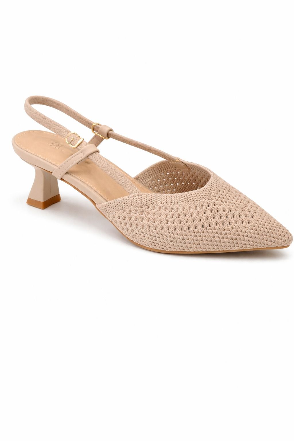 Zapato Destalonado Con Tacón Calado Beige 36