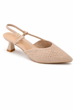 Zapato Destalonado Con Tacón Calado Beige