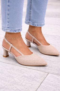 Zapato Destalonado Con Tacón Calado Beige