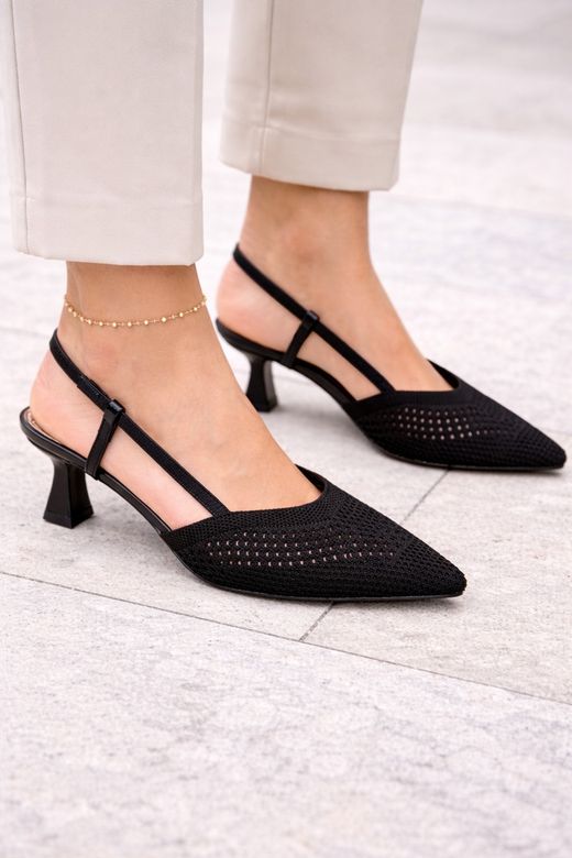 Zapato Destalonado Con Tacón Calado Negro