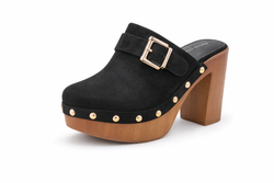 Zueco Con Tacón Cerrado Negro Para Mujer