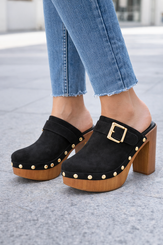 Zueco Con Tacón Cerrado Negro Para Mujer