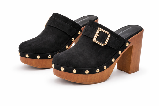 Zueco Con Tacón Cerrado Negro Para Mujer